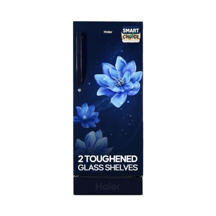 Haier 190L 5 Star Direct Cool Single Door Refrigerator | 3 Toughened Glass Shelves | Fast Ice Making in Just 60 minutes | Large Veg Box| Easy Clean Back (HED-205MFB-P, Marine Peony, Base Stand)