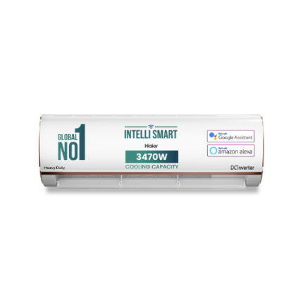 Haier 1 Ton 4 Star Smart Split AC (3470W, Copper, Wi-Fi, 4-Way Swing, 7 in 1 Convertible, Anti Bacterial Filter, Cools at 60°C Temp, 20 Mtr. Air Throw - HSU13K-PYFR4BN-INV, White)