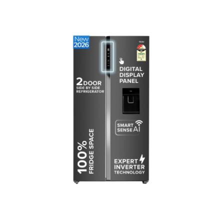 Haier SmartChoice 596L 3Star 2-Door Water Dispenser Side by Side Frost Free Refrigerator|Convertible|Smart Sense AI | Expert Inverter|Digital Display Panel (2025 Model, HRS-682WGKU1, Graphite Black)