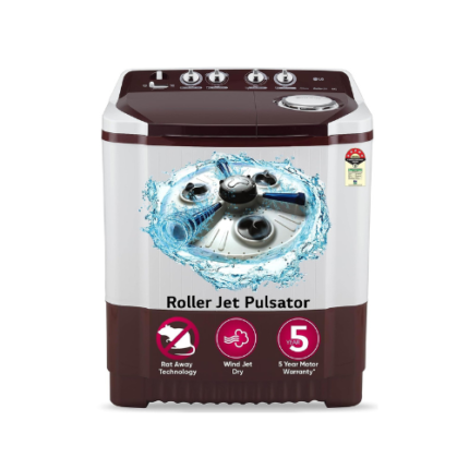 LG 8.5 kg 5 Star Semi-Automatic Top Load Washing Machine (P8530SRAZ, Burgundy, Roller Jet Pulsator)