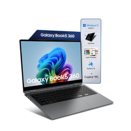 Samsung Galaxy Book5 360 | Intel Evo Core Ultra 5 226V | Built-in AI | 15.6" (39.6cm) Touchscreen 2-in-1 AMOLED 60Hz | 500 Nits (16GB/512GB SSD/Intel Arc/Win11/MSO'21/Gray/1.46kg) | S-Pen Included