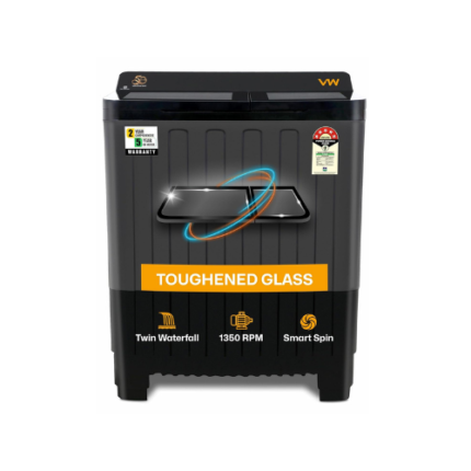 VW 8.5 kg 5 Star Storm Wash with Toughened Glass Semi Automatic Top Load Washing Machine StormWash0085G (Black)
